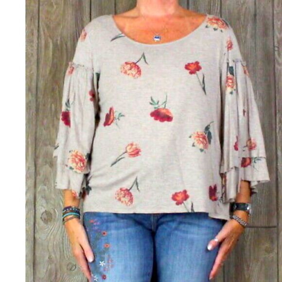 Lucky Brand blouse Beige Gold size S Metalic floral boho - Picture 1 of 5